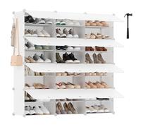 SONGMICS Étagère à Chaussures 12 Compartiments, Étagère de Rangement Modulable, Compartiment de 30 x 40 x 30 cm, Porte, Cadre en Acier, Plastique, pour Couloir, Chambre, Entrée, Blanc Nuage LPC040W02