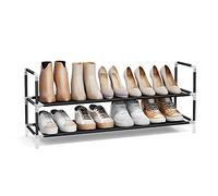 SONGMICS Étagère à Chaussures 2 Niveaux, Porte, Rangement, pour Entrée, Couloir, Dressing, Fine, Gain de Place, Cadre en Métal, en Tissu Non-Tissé, Noir LSH052B01