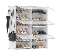 SONGMICS Étagère à Chaussures 6 Compartiments, Étagère de Rangement Modulable, Compartiment de 30 x 40 x 30 cm, Porte, Cadre en Acier, Plastique, pour Couloir, Chambre, Entrée, Blanc LPC033W01