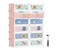 SONGMICS Étagère à Chaussures Modulable Enfants, Meuble de Rangement 12 Emplacements, Armoire avec Étagères en Plastique, Organisateur avec Portes, 31 x 81 x 106 cm, Rose Bonbon LPC907R01