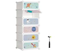 SONGMICS Étagère à Chaussures Modulable Enfants, Meuble de Rangement 6 Emplacements, Armoire avec Étagères en Plastique, Organisateur avec Portes, 43 x 31 x 105 cm, Blanc Nuage LPC904W01