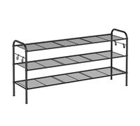 SONGMICS Étagère à Chaussures, Organiseur de Chaussures à 3 Niveaux, en Métal avec 4 Crochets Latéraux, pour 18 Paires, Réglable en Hauteur, pour Entrée, Couloir, Placard, Montage Facile, Noir d'Encre