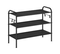 SONGMICS Étagère à Chaussures, Organiseur de Chaussures à 3 Niveaux, en Métal avec 4 Crochets Latéraux, pour 12 Paires, Réglable en Hauteur, pour Entrée, Couloir, Placard, Montage Facile, Noir d'Encre