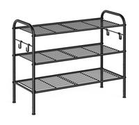 SONGMICS Étagère à Chaussures, Organiseur de Chaussures à 3 Niveaux, en Métal avec 4 Crochets Latéraux, pour 12 Paires, Réglable en Hauteur, pour Entrée, Couloir, Placard, Montage Facile, Noir d'Encre