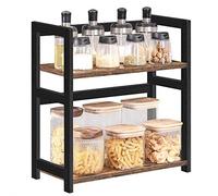 SONGMICS Étagère à Épices, Étagère de Rangement à 2 Niveaux, Organisateur de Bureau, Cadre en Bambou, pour Cuisine, Salle à Manger, Bureau, Marron Rustique et Noir OFS046B01