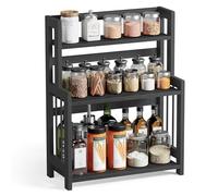SONGMICS Étagère à Épices, Étagère de Rangement à 3 Niveaux, Organisateur de Bureau, Cadre en Bambou, pour Cuisine, Salle à Manger, Bureau, Noir Boisé et Noir OFS047B02