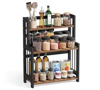 SONGMICS Étagère à Épices, Étagère de Rangement à 3 Niveaux, Organisateur de Bureau, Cadre en Bambou, pour Cuisine, Salle à Manger, Bureau, Marron Rustique et Noir OFS047B01