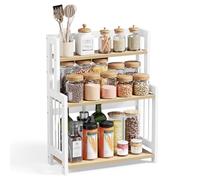 SONGMICS Étagère à Épices, Étagère de Rangement à 3 Niveaux, Organisateur de Bureau, Cadre en Bambou, pour Cuisine, Salle à Manger, Bureau, Chêne Naturel et Blanc Nuage OFS047Y01