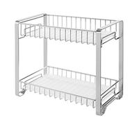 SONGMICS Étagère à épices, Étagère de rangement cuisine en métal à 2 niveaux, Porte-épices avec planches en plastique, pieds antidérapants, pour cuisine, salle de bain, Argent KCS013E01