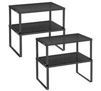 SONGMICS Étagère à Épices, Lot de 2, Support à Épices, Empilable, Extensible, Étagère de Rangement de Cuisine, en Métal, pour Plan de Travail, Noir d'Encre KCS001B01