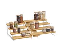 SONGMICS Étagère à Épices, Lot de 2, Étagère de Rangement, Porte-épices Extensible à 4 Niveaux, Bois d’Ingénierie, Empilable, pour Placard, Cabinet, Comptoir, Beige Naturel et Blanc Nuage KCS216N02