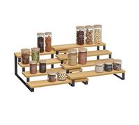 SONGMICS Étagère à Épices, Lot de 2, Étagère de Rangement, Porte-épices Extensible à 4 Niveaux, Bois d’Ingénierie, Empilable, pour Placard, Cabinet, Comptoir, Beige Naturel et Noir d'Encre KCS216N01