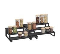 SONGMICS Étagère à Épices, Lot de 2, Extensible à 3 Niveaux, Empilable | Porte-épices, Acier, Bois d'Ingénierie, pour Placard, Cabinet, Comptoir, Noir boisé et Noir mat, Collection BYSTRO KCS116B01