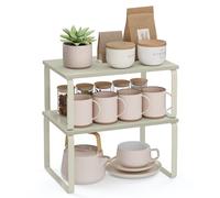 SONGMICS Étagère à Épices, Lot de 2, Organisateur de Placard, Étagère de Rangement de Cuisine Extensible, Porte-épices Empilable, Métal, Bois d’Ingénierie, Beige Cappuccino KCS002K01
