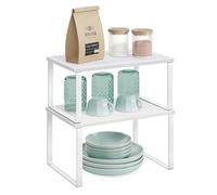 SONGMICS Étagère à Épices, Lot de 2, Organisateur de Placard, Étagère de Rangement de Cuisine Extensible, Porte-épices Empilable, Métal, Bois d’Ingénierie, Blanc Nuage et Blanc Neige KCS02W01