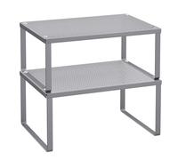 SONGMICS Étagère à Épices, Lot de 2, Support à Épices, Empilable, Extensible, Étagère de Rangement de Cuisine, en Métal, pour Plan de Travail, Argent KCS01SV