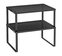 SONGMICS Étagère à Épices, Lot de 2, Support à Épices, Empilable, Extensible, Étagère de Rangement de Cuisine, en Métal, pour Plan de Travail, Noir d'Encre KCS001B01