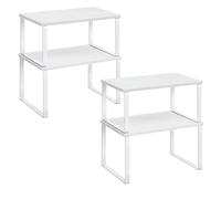 SONGMICS Étagère à Épices, Lot de 2, Organisateur de Placard, Étagère de Rangement de Cuisine Extensible, Porte-épices Empilable, Métal, Bois d’Ingénierie, Blanc Nuage et Blanc Neige KCS02W01
