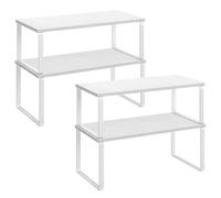 SONGMICS Étagère à Épices, Lot de 4, Organisateur de Placard, Étagère de Rangement de Cuisine Extensible, Porte-épices Empilable, Métal, Bois d’Ingénierie, Blanc Nuage et Blanc Neige KCS028W01