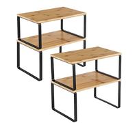 SONGMICS Étagère à Épices, Lot de 4, Organisateur de Placard, Étagère de Rangement de Cuisine Extensible, Porte-épices Empilable, Métal, Bois d’Ingénierie, Noir d'Encre et Beige Naturel KCS10NB