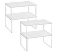 SONGMICS Étagère à Épices, Lot de 4, Support à Épices, Empilable, Extensible, Étagère de Rangement de Cuisine, en Métal, pour Plan de Travail, Blanc KCS006W01
