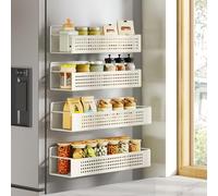 SONGMICS Étagère à Épices Magnétique, Lot de 4, 2 Grandes et 2 Petites Étagères, Organiseur de Cuisine sans Perçage, pour Cuisine, Réfrigérateur, Micro-ondes, Machine à laver, Blanc Crème KCS061W01