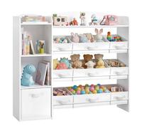 SONGMICS Étagère à Jouets pour Enfants, Meuble de Rangement Esprit Montessori, 2 Compartiments Ouverts, 9 Paniers, 1 Bac, pour Chambre d’Enfant, 30 x 113,1 x 104 cm, Blanc Nuage GKR061WB01
