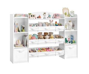 SONGMICS Étagère à Jouets pour Enfants, Meuble de Rangement Esprit Montessori, 4 Compartiments Ouverts, 9 Paniers, 2 Bacs, pour Chambre d’Enfant, 30 x 143,8 x 104 cm, Blanc Nuage GKR062WB01