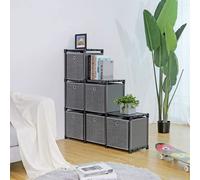 SONGMICS Étagère à livres Étagère enfichable 6 cubes, avec 6 boîtes en tissu, armoire DIY