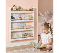 SONGMICS Étagère à Livres pour Enfants, Bibliothèque à 4 Niveaux, Étagère Murale à Jouets, pour Chambre d’Enfant, Salle de Jeux, Blanc et Naturel Blanc