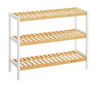SONGMICS Étagère Chaussures à 3 Niveaux, Meuble de Rangement en Bambou, Organisateur à Chaussures, pour Entrée, Couloir, LBS03H, Blanc et Couleur Boisée, 70 x 26 x 55 cm