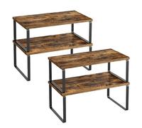 SONGMICS Étagère de Cuisine, Lot de 4, Organisateur, Porte-épices, Rangement de Placard, Empilable, Extensible, en Métal, Bois d’Ingénierie, Noir d'encre et Marron Rustique KCS022X01