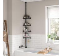 SONGMICS Étagère de Douche, 4 Niveaux, Réglable en Hauteur | D'angle Télescopique, Hauteur 85 à 305 cm, Rangement de Salle de Bain, Noir D'Encre, Collection PARSON BCB001B01