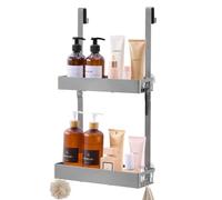 SONGMICS Étagère de Douche à Suspendre sans Perçage en Acier | Panier d'Accessoires, 2 Niveaux, pour Salle de Bain, Argent, Collection PARSON BCB205E101