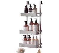 SONGMICS Étagère de Douche à Suspendre sans Perçage en Acier | Panier d'Accessoires, 3 Niveaux, pour Salle de Bain, Argent, Collection PARSON BCB206E101