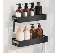 SONGMICS Étagère de Douche en Acier, Panier de Rangement Adhésif sans Perçage, Antirouille, 31,5 x 12,5 x 5 cm, Lot de 2, Noir, pour Salle de Bain, Collection Parson BCB201B101