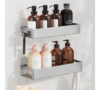 SONGMICS Étagère de Douche en Acier sans Perçage, Antirouille, Rangement Salle de Bain Adhésif, 31,5 x 12,5 x 5 cm, Lot de 2, Support Shampoing, Argent, Collection Parson BCB201E101