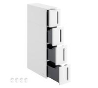 SONGMICS Étagère de Rangement à Roulettes, 4 Tiroirs, 45,2 x 17,3 x 84 cm | Chariot Roulant Fin pour Petits Espaces, Salle de Bain, Cuisine, Plastique PP, Blanc et Gris, Collection DENNYS KFR008G01
