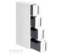 SONGMICS Étagère de Rangement à Roulettes pour Petits Espaces, Chariot Roulant avec 4 Tiroirs, Largeur 17,3 cm, Fin, Salle de Bain, Cuisine, Plastique PP, 45,2 x 17,3 x 84 cm, Blanc et Gris KFR008G01