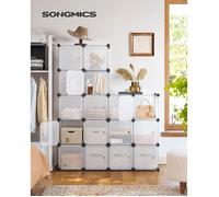 SONGMICS Étagère de Rangement avec 16 Casiers,Armoire Plastique avec Porte modulable,Meuble casier Cube,etageres Cubes,Blanc LPC44BS