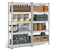SONGMICS Étagère de Rangement Charge Lourde, Lot de 2, Étagère de Garage 30 x 75 x 150 cm, Capacité de Charge Jusqu’à 875 kg, Montage Facile, Tablettes Réglables, Argent GLR451E01