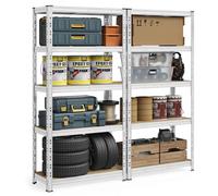 SONGMICS Étagère de Rangement Charge Lourde, Lot de 2, Étagère de Garage 40 x 90 x 180 cm, Capacité de Charge Jusqu’à 875 kg, Montage Facile, Tablettes Réglables, Argent GLR455E01