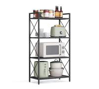 SONGMICS Étagère de rangement en métal à 4 niveaux avec cadres latéraux en X, maille dense, 32,6 x 60,6 x 112,9 cm, pour entrée, cuisine, salon, salle de bain, style industriel, noir encre UBSC164B01