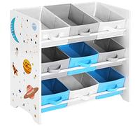 SONGMICS Étagère de Rangement Enfant pour Jouets et Livres, 9 Boîtes Amovibles Tissu Non-tissé, pour Chambre d Enfant, Salle de Jeux, Garderie, École, 62,5 x 29,5 x 60 cm, Motif Espace, Blanc GKR33WT