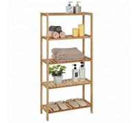 SONGMICS Étagère de Rangement, Étagère de Salle de Bain à 5 Niveaux | 60 x 26,2 x 130,9 cm, pour Entrée, Salle de Bain, Balcon, Bambou clair, Collection BAMBOU BCB35Y