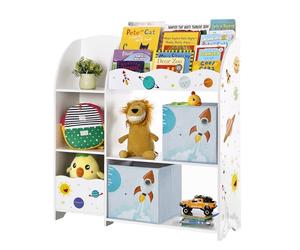 SONGMICS Étagère de Rangement pour Enfants, Bibliothèque, pour Livres et Jouets, Organisateur avec 2 Boîtes de Rangement, pour Salle de Jeux, Chambre d’Enfants, Salon, Blanc Nuage avec Motifs GKR42WT