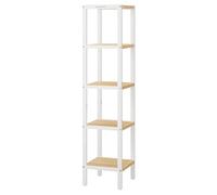 SONGMICS Étagère de Salle de Bain à 5 Niveaux en Bambou, Étagère de Rangement, Multifonctionnelle, Étagère d'angle, pour Cuisine, Salon, Chambre, Couloir, Blanc Nuage et Beige Naturel BCB055N01