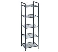 SONGMICS Étagère de Salle de Bain, en Métal, Rangement de Cuisine, 5 Niveaux, Étagère sur Pied, Porte-Plantes, Extensible, Grille Réglable en Hauteur, Style Industriel, Noir BSC35BK