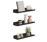 SONGMICS Étagère Murale Suspendue, Lot de 3, Décoration Salon, Longueur 38 cm, Tablette Flottante, pour Cadres Photo, Salon, Bureau, Salle de Bain, Cuisine, Noir LWS038B01