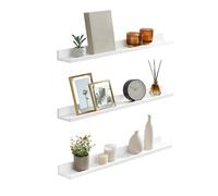 SONGMICS Étagère Murale Suspendue, Lot de 3, Décoration Salon, Longueur 80 cm, Tablette Flottante, pour Cadres Photo, Salon, Bureau, Salle de Bain, Cuisine, Blanc LWS081W01